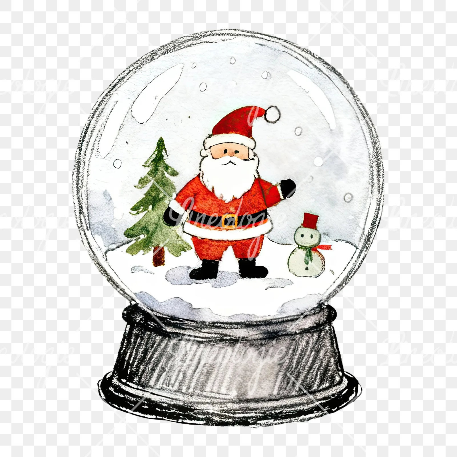 Watercolor Christmas snow globe clipart 7 of 9 on a transparent background (PNG)