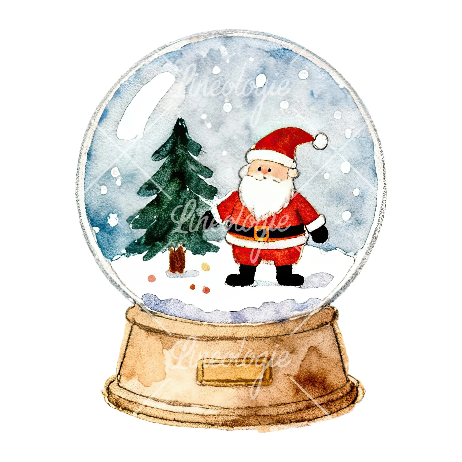 Watercolor Christmas snow globe clipart 8 of 9 on a white background (JPG)