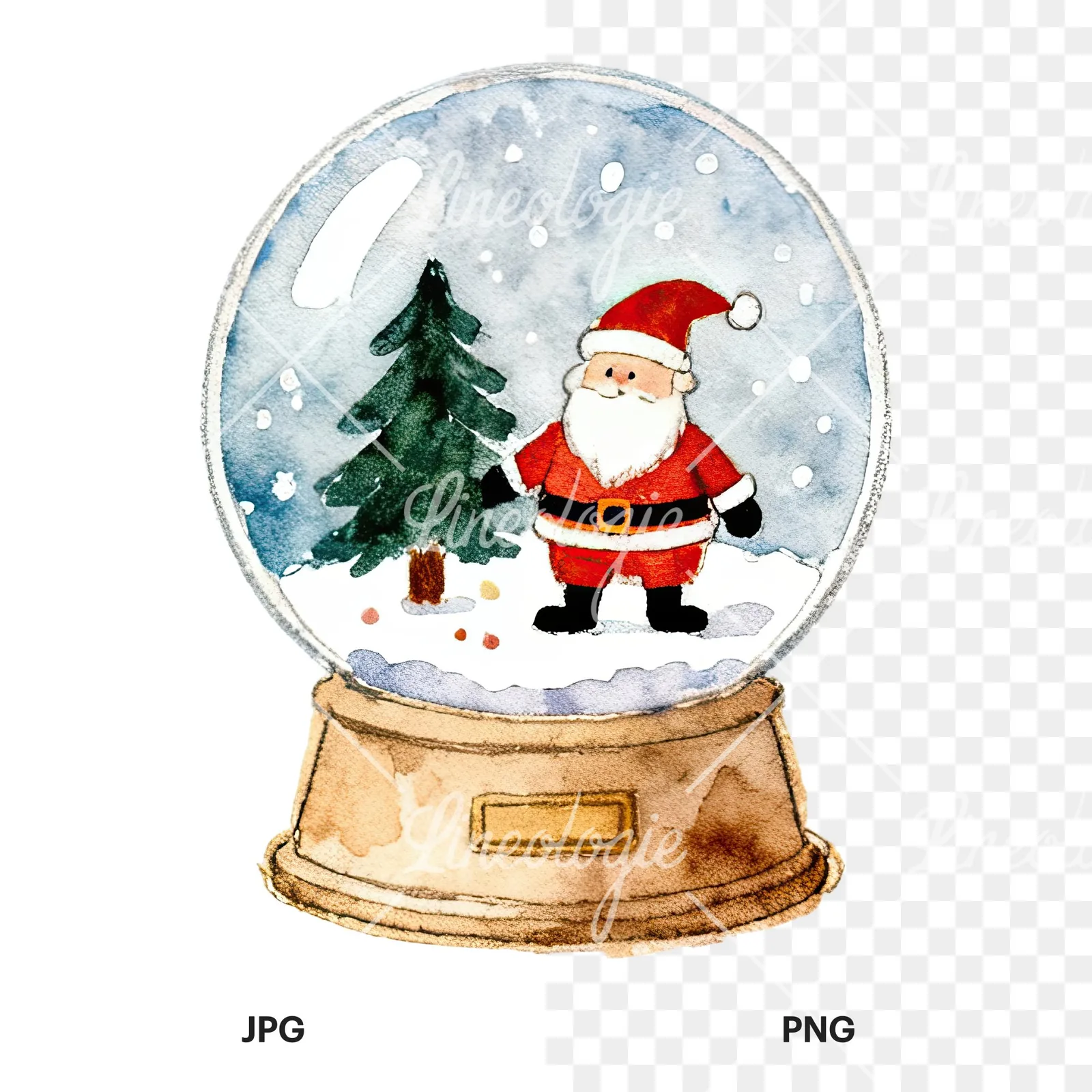 Watercolor Christmas snow globe clipart 8 of 9, as a JPG on white and a transparent PNG