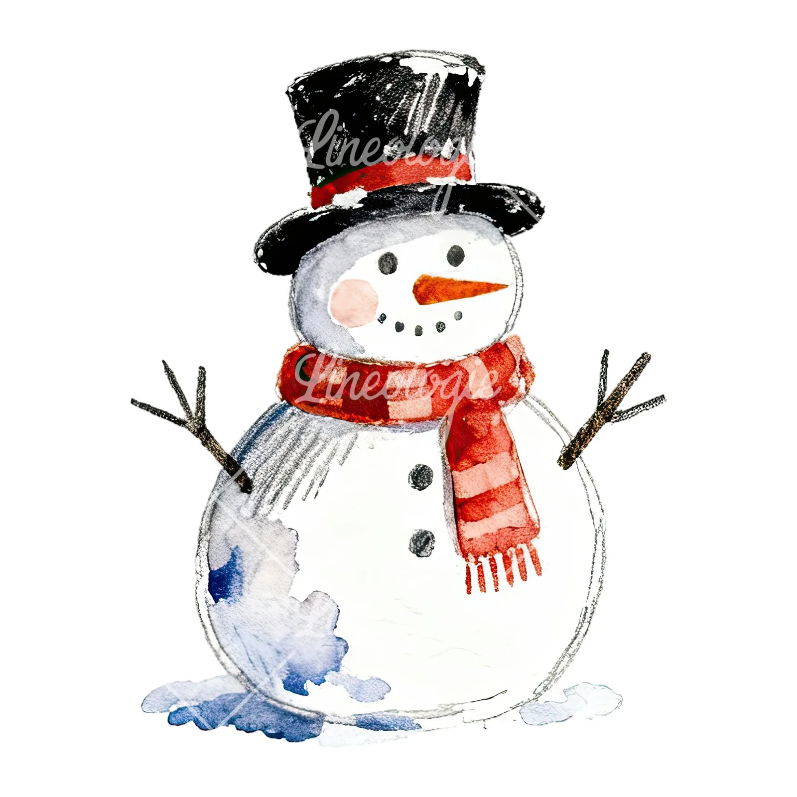 Watercolor Christmas snowman clipart 1 of 9 on a white background (JPG)