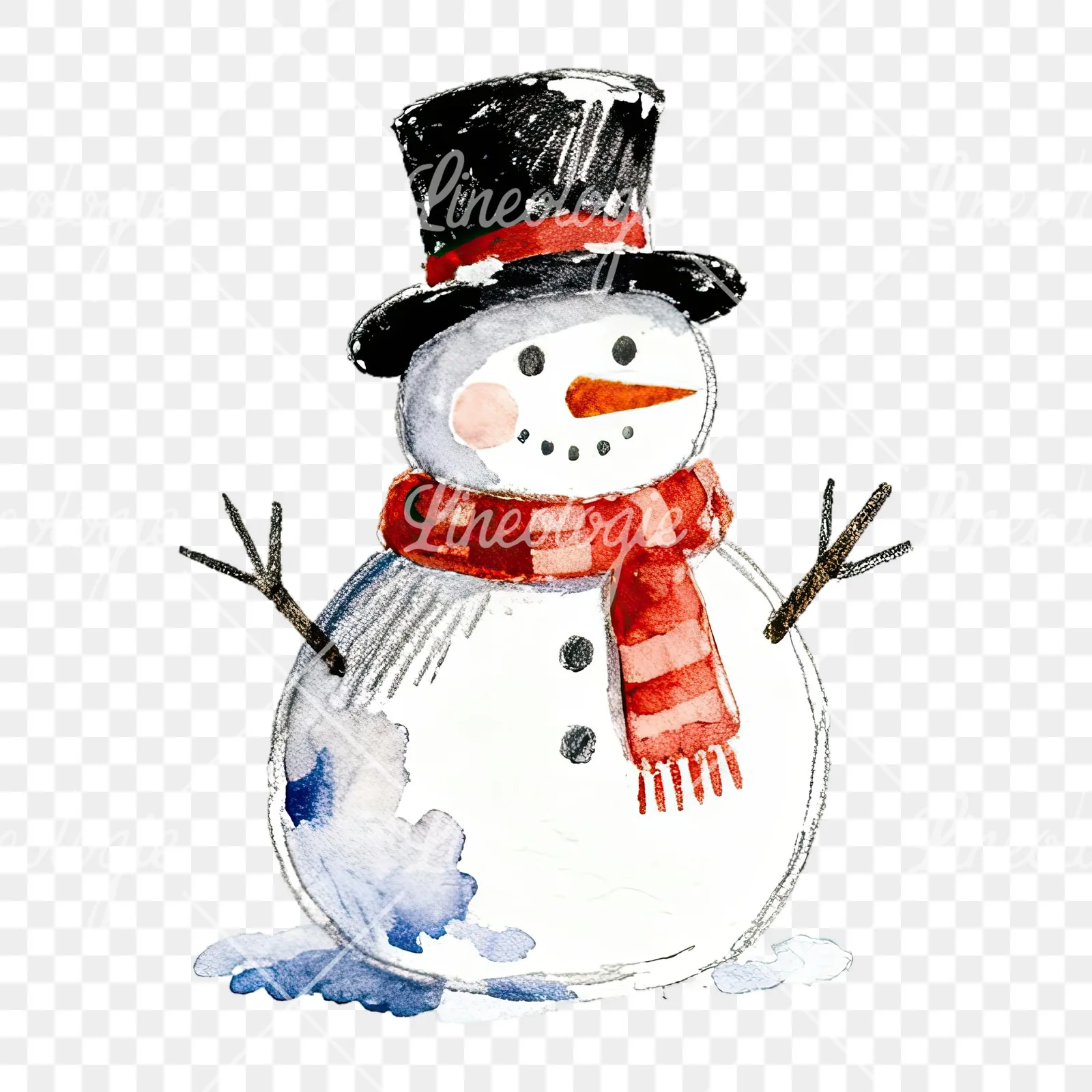 Watercolor Christmas snowman clipart 1 of 9 on a transparent background (PNG)