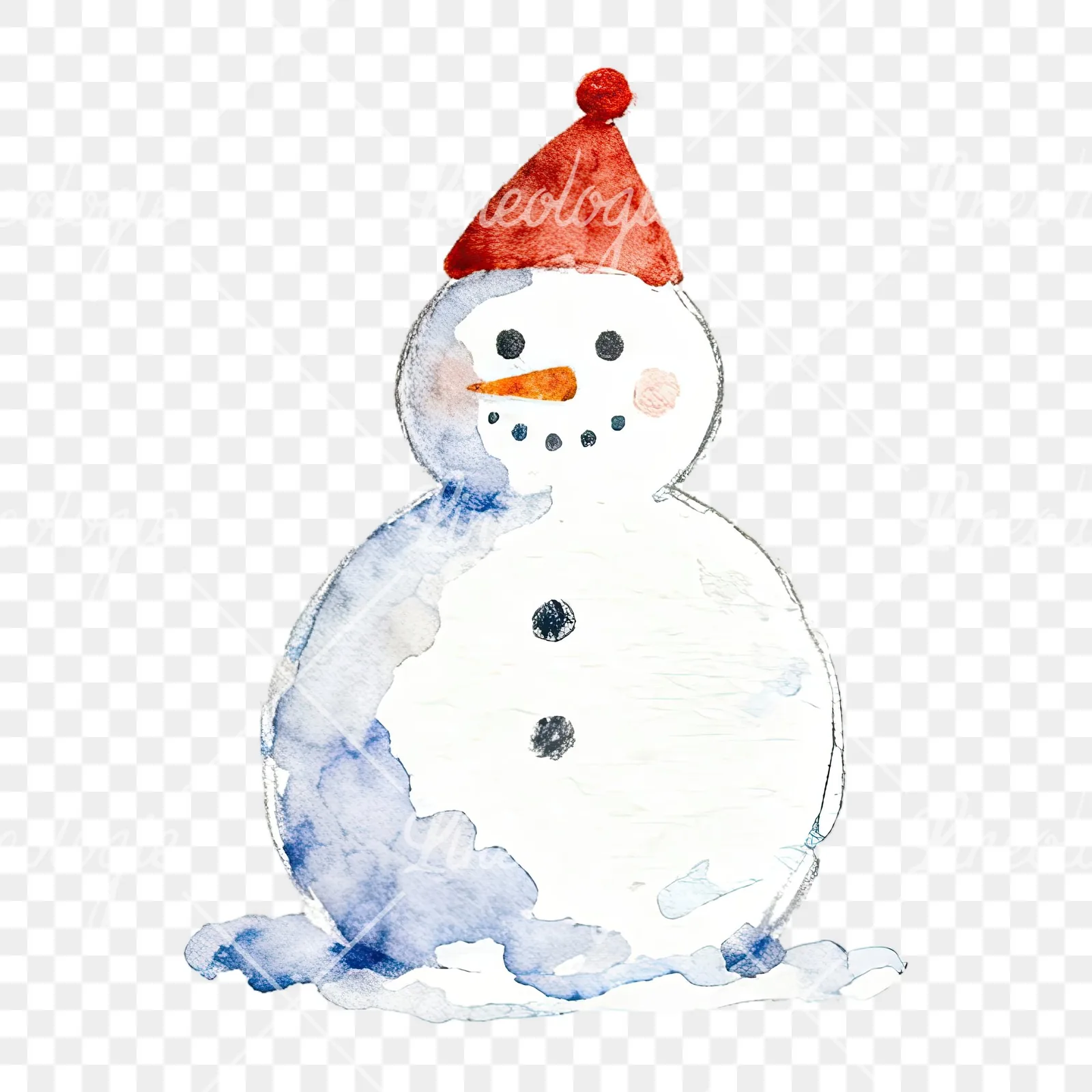 Watercolor Christmas snowman clipart 2 of 9 on a transparent background (PNG)