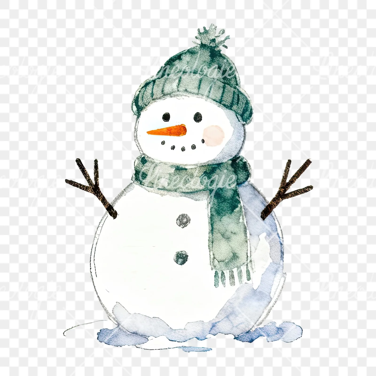 Watercolor Christmas snowman clipart 3 of 9 on a transparent background (PNG)