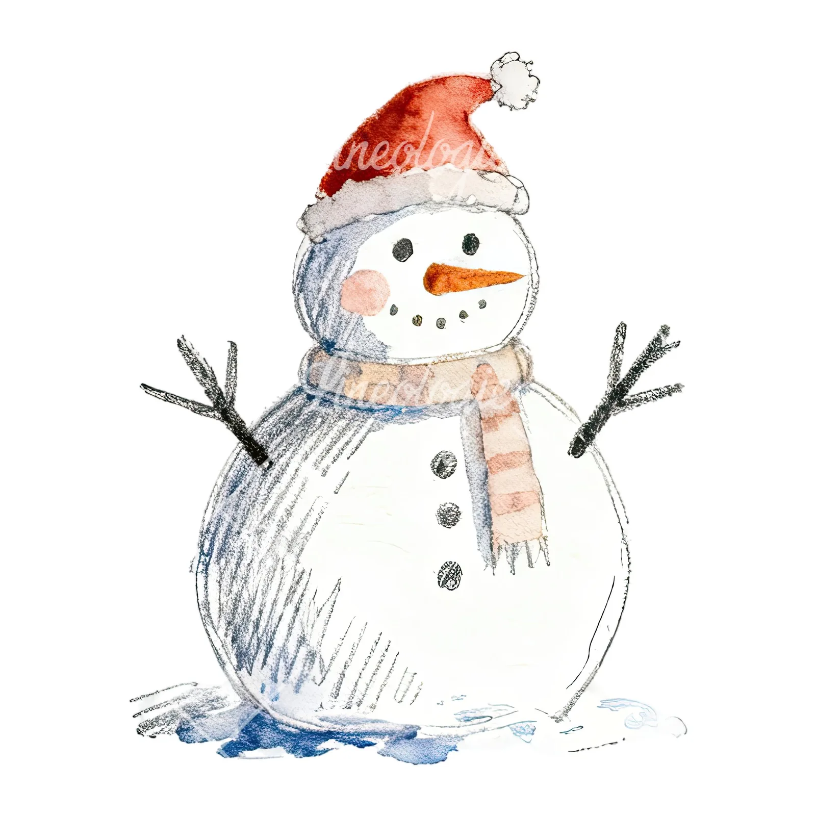 Watercolor Christmas snowman clipart 4 of 9 on a white background (JPG)