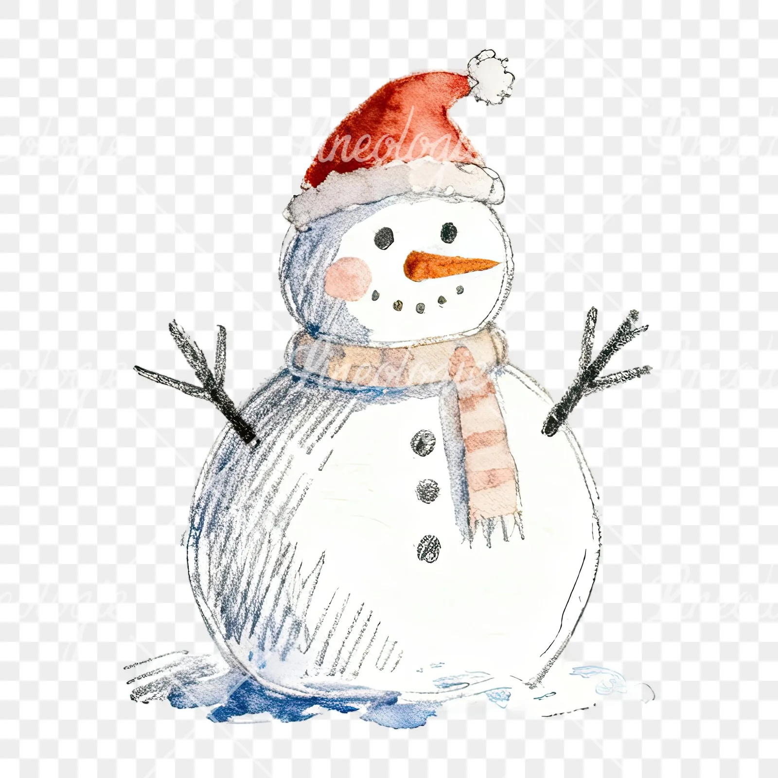 Watercolor Christmas snowman clipart 4 of 9 on a transparent background (PNG)