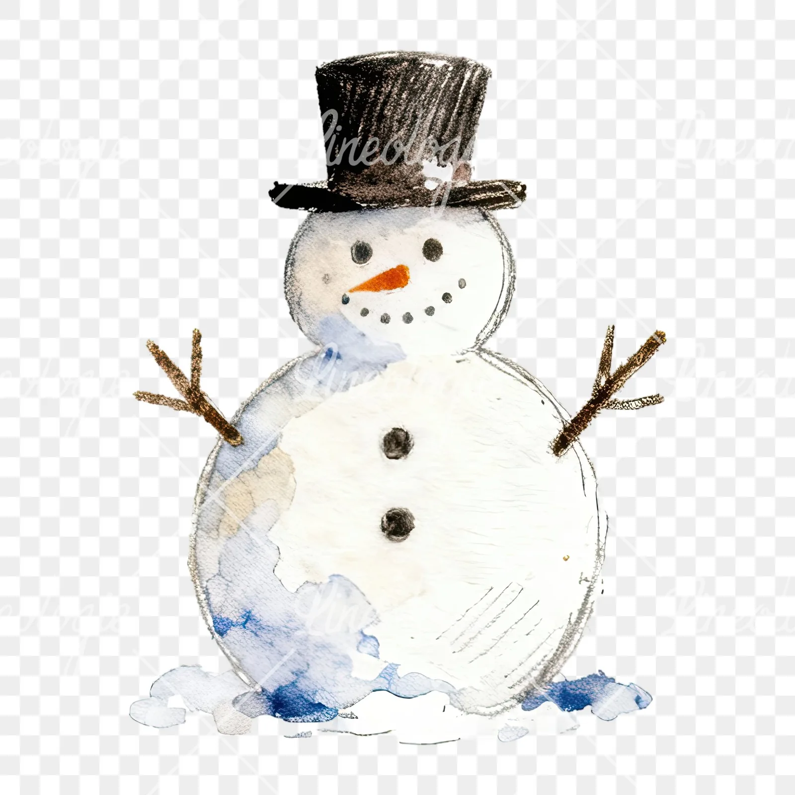 Watercolor Christmas snowman clipart 5 of 9 on a transparent background (PNG)