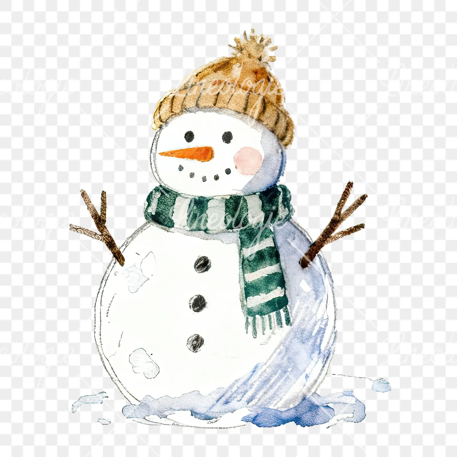 Watercolor Christmas snowman clipart 6 of 9 on a transparent background (PNG)