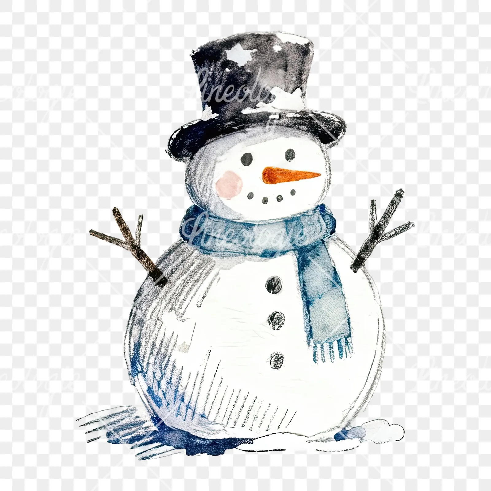 Watercolor Christmas snowman clipart 7 of 9 on a transparent background (PNG)