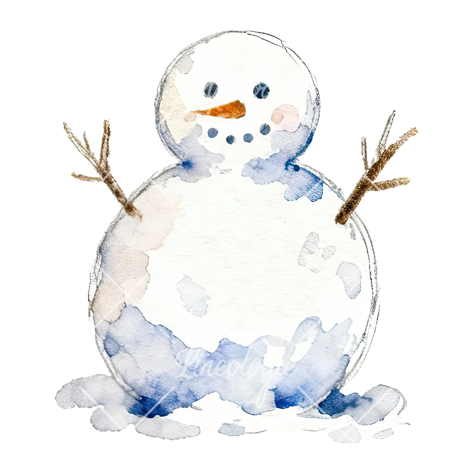Watercolor Christmas snowman clipart 8 of 9 on a white background (JPG)