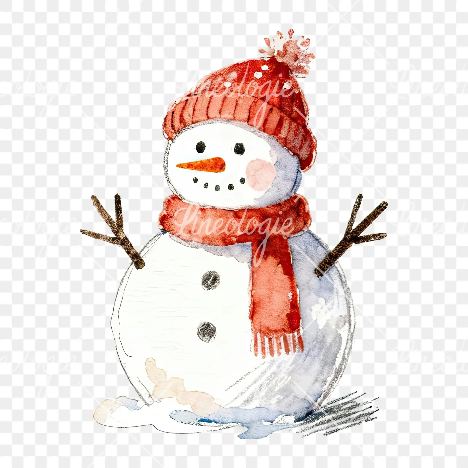 Watercolor Christmas snowman clipart 9 of 9 on a transparent background (PNG)