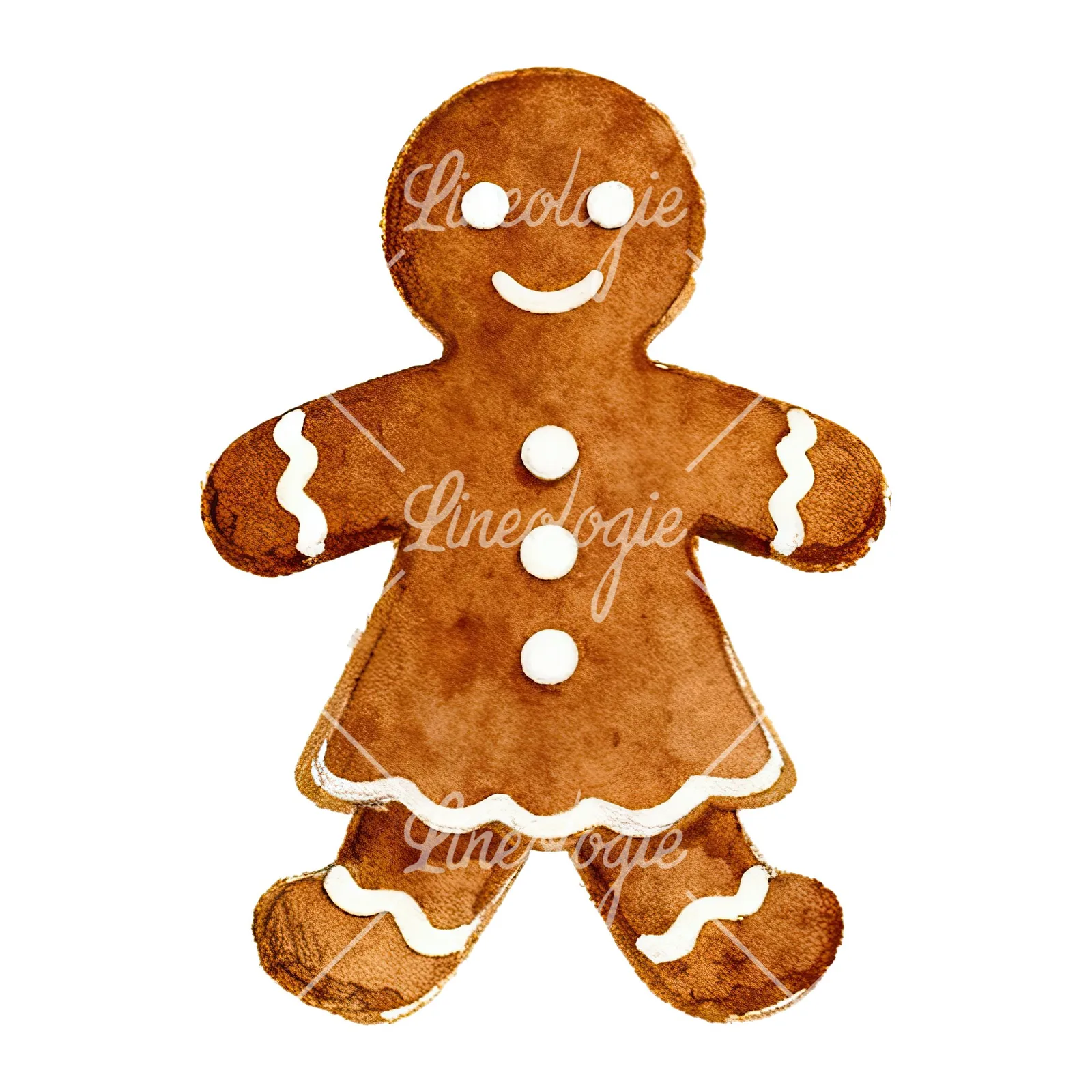 Watercolor iced gingerbread man clipart 1 of 9 on a white background (JPG)