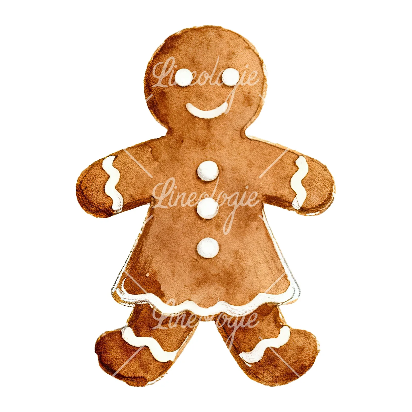Watercolor iced gingerbread man clipart 4 of 9 on a white background (JPG)