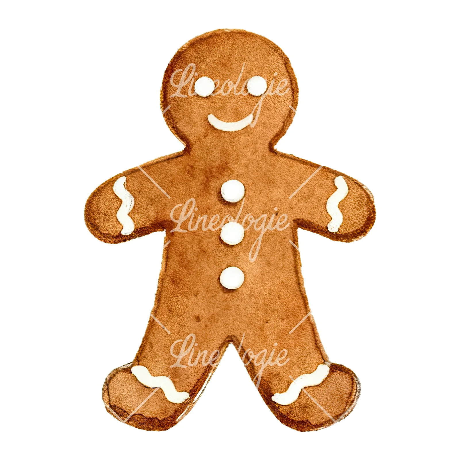 Watercolor iced gingerbread man clipart 5 of 9 on a white background (JPG)
