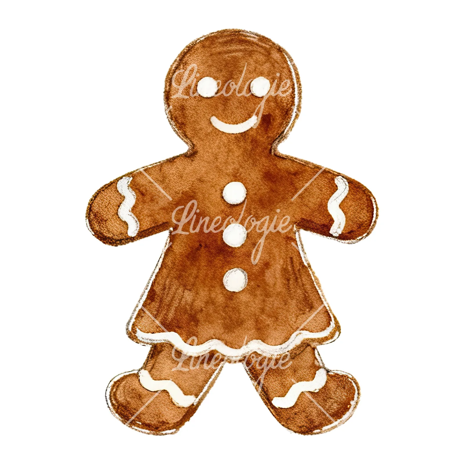 Watercolor iced gingerbread man clipart 6 of 9 on a white background (JPG)