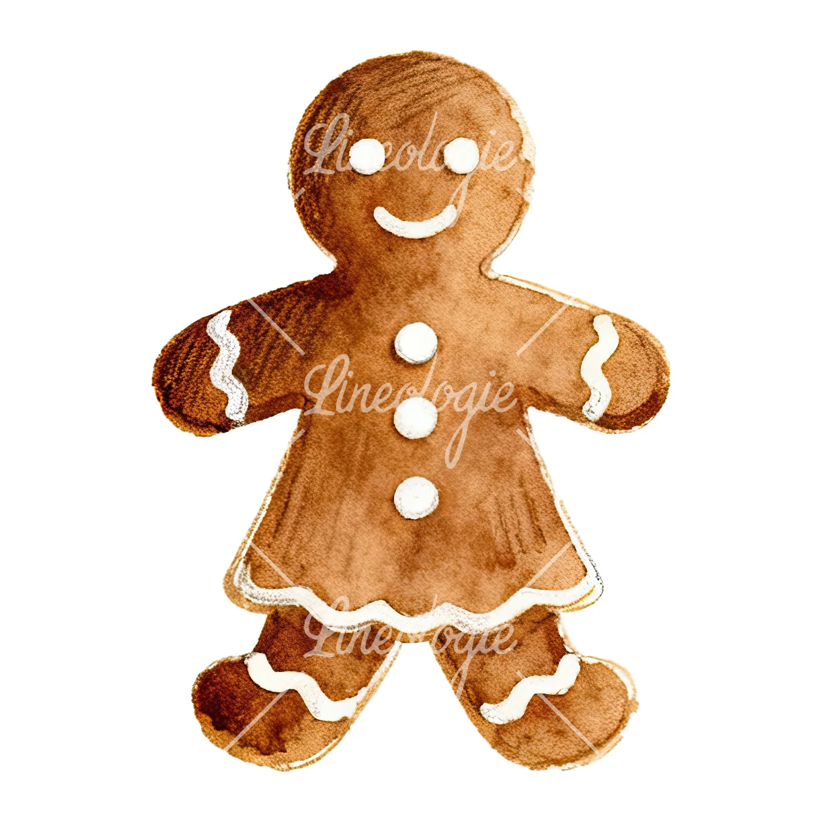 Watercolor iced gingerbread man clipart 7 of 9 on a white background (JPG)