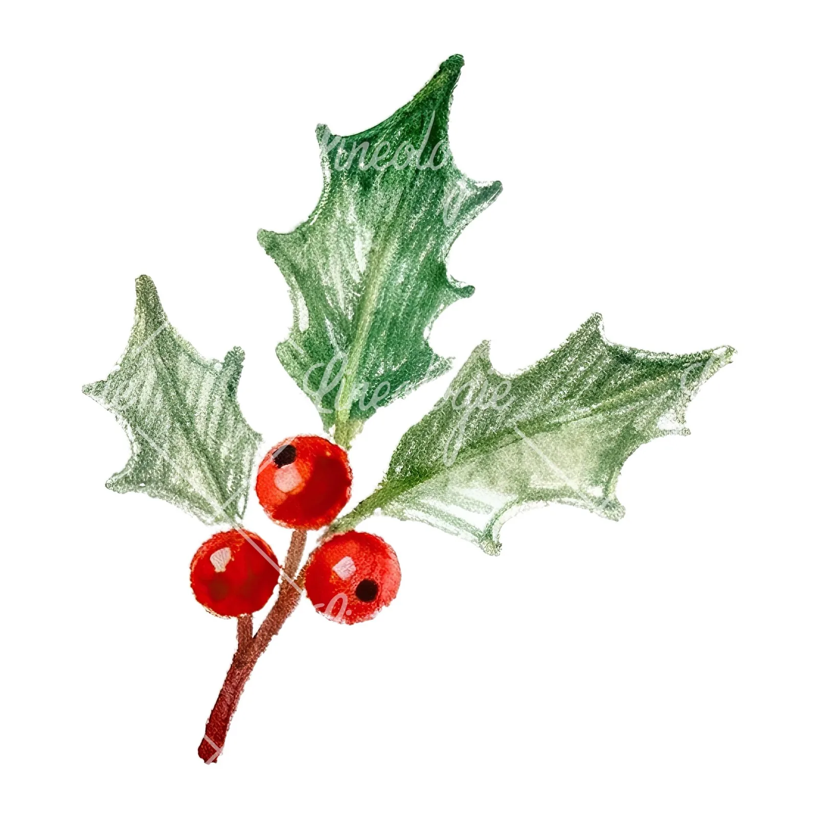 Watercolor holly and berries clipart 5 of 9 on a white background (JPG)