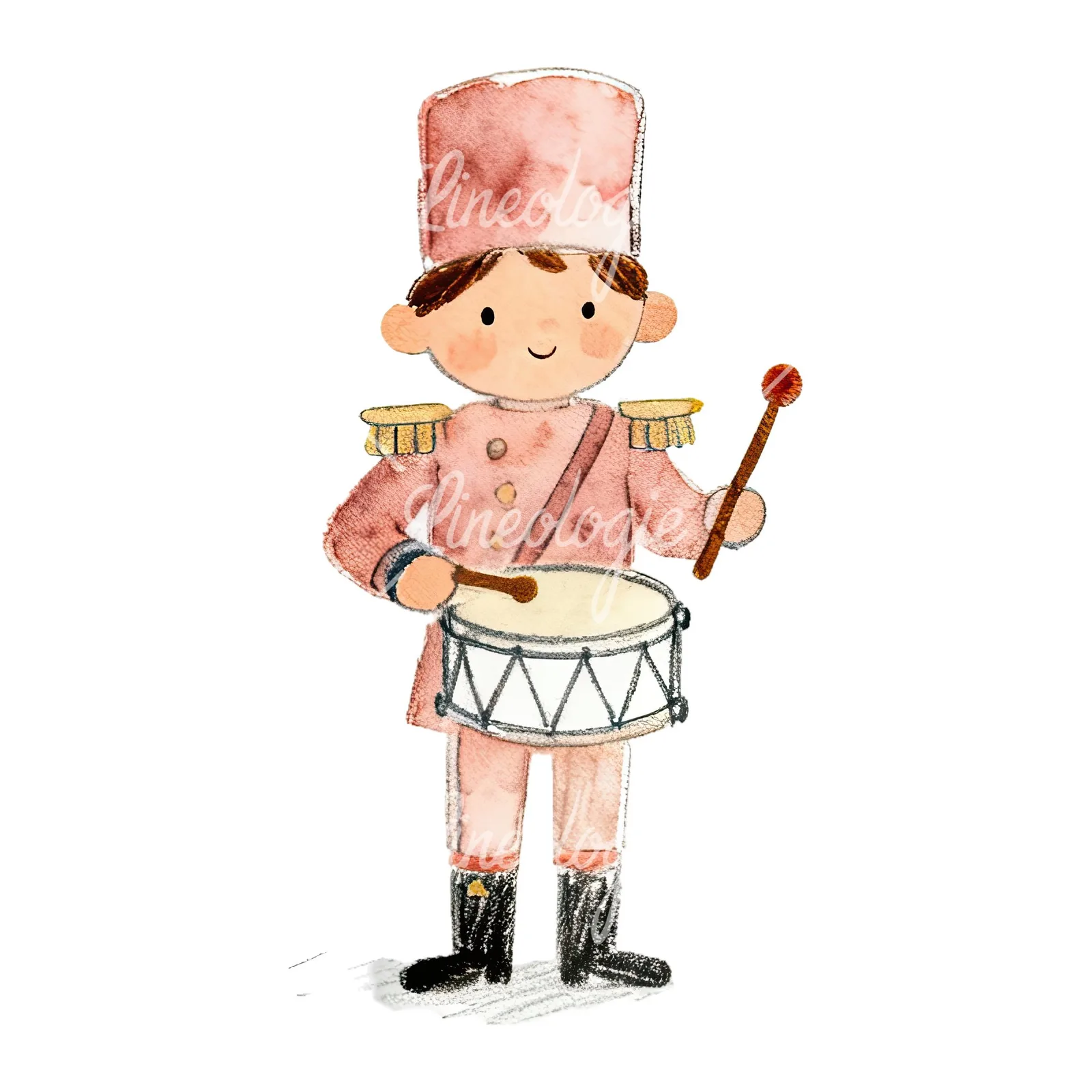 Watercolor festive little drummer boy clipart 2 of 9 on a white background (JPG)