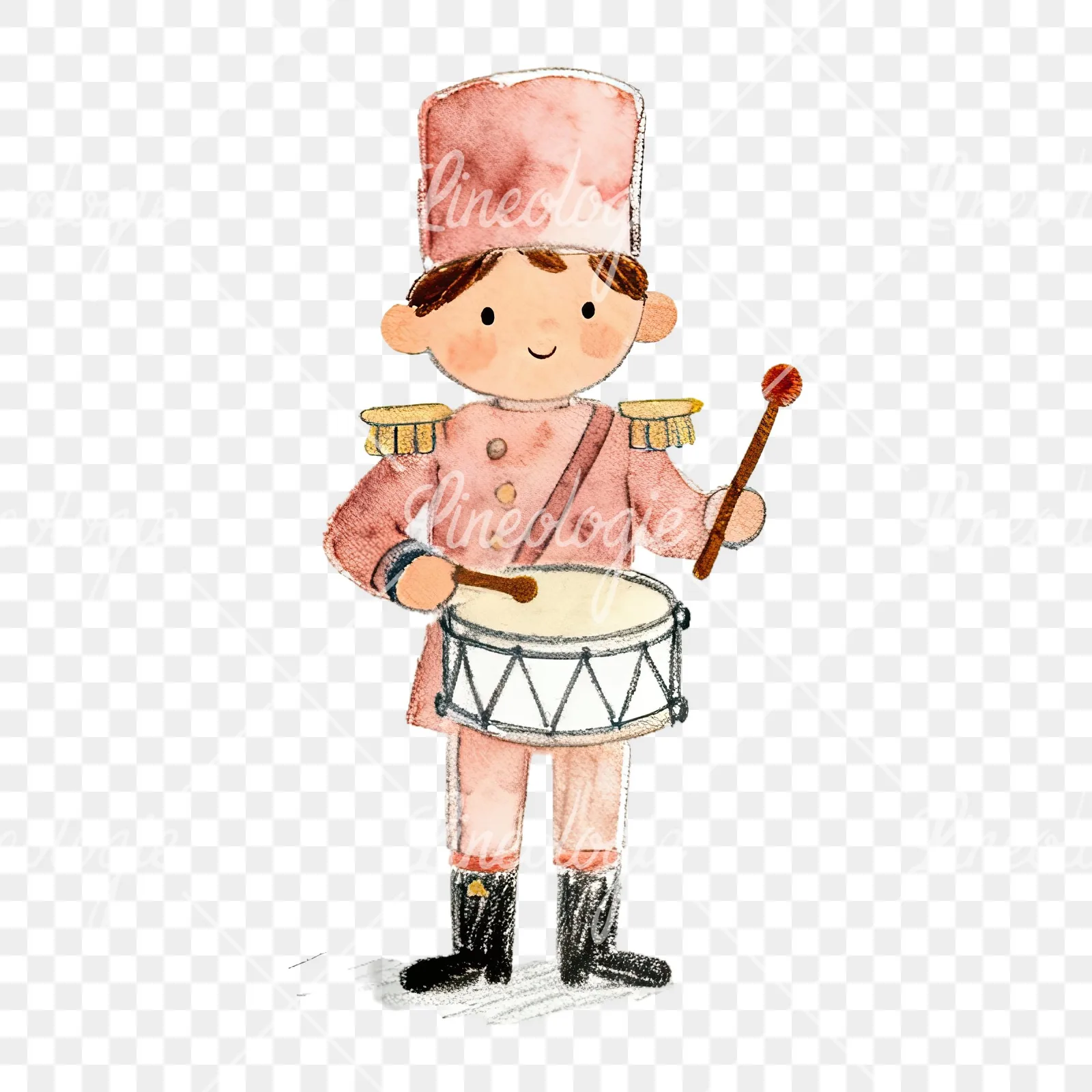 Watercolor festive little drummer boy clipart 2 of 9 on a transparent background (PNG)