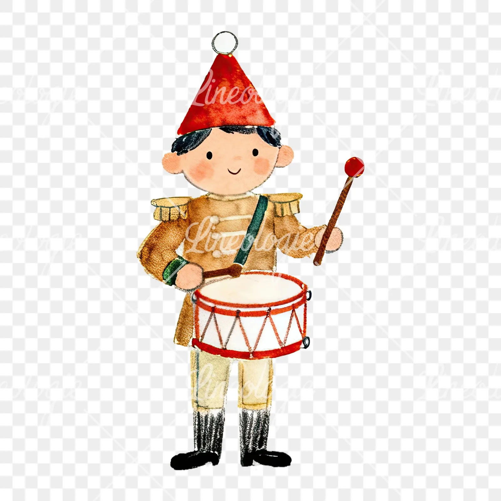 Watercolor festive little drummer boy clipart 4 of 9 on a transparent background (PNG)