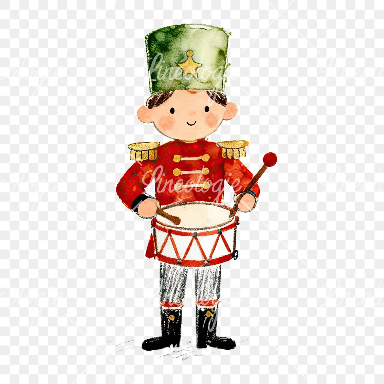 Watercolor festive little drummer boy clipart 5 of 9 on a transparent background (PNG)