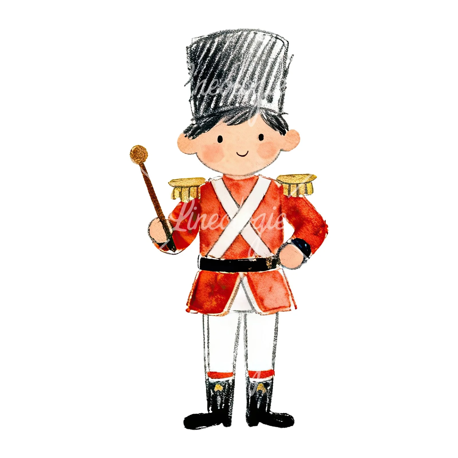 Watercolor festive little drummer boy clipart 7 of 9 on a white background (JPG)