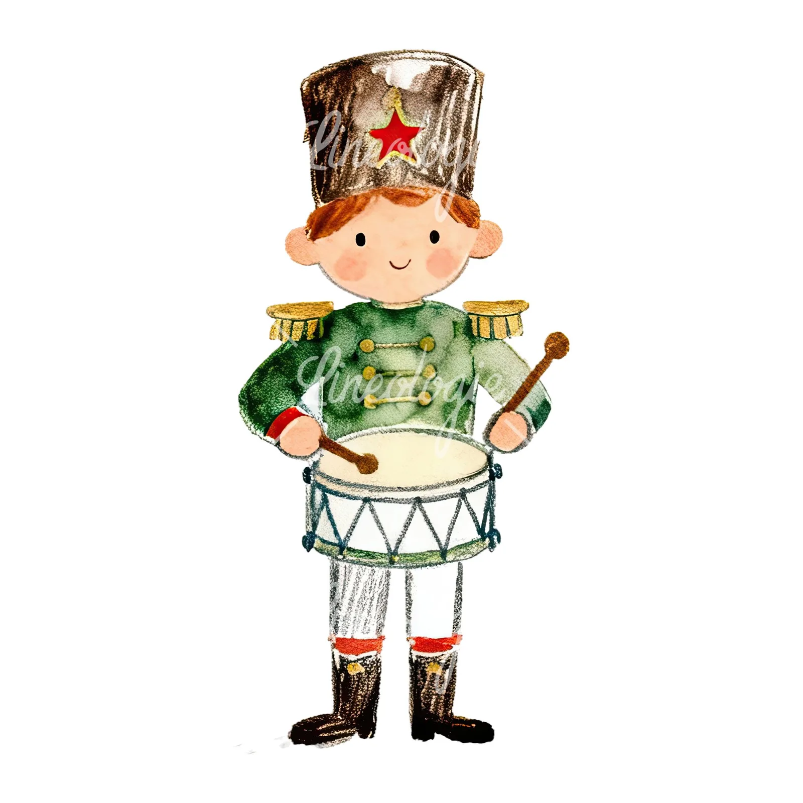 Watercolor festive little drummer boy clipart 8 of 9 on a white background (JPG)