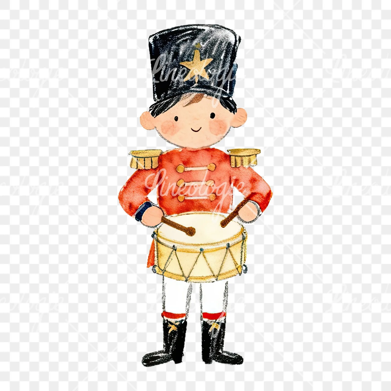 Watercolor festive little drummer boy clipart 9 of 9 on a transparent background (PNG)