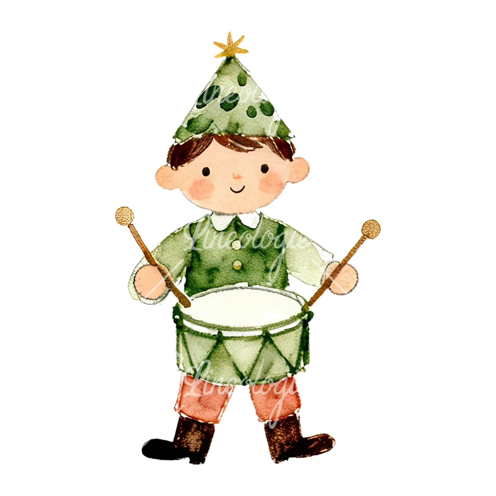 Watercolor colorful little drummer boy clipart 1 of 9 on a white background (JPG)