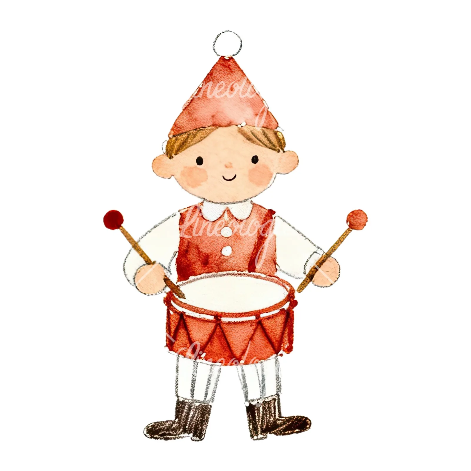 Watercolor colorful little drummer boy clipart 3 of 9 on a white background (JPG)