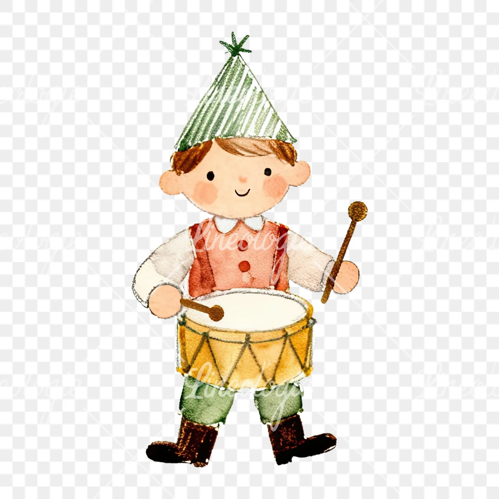 Watercolor colorful little drummer boy clipart 4 of 9 on a transparent background (PNG)