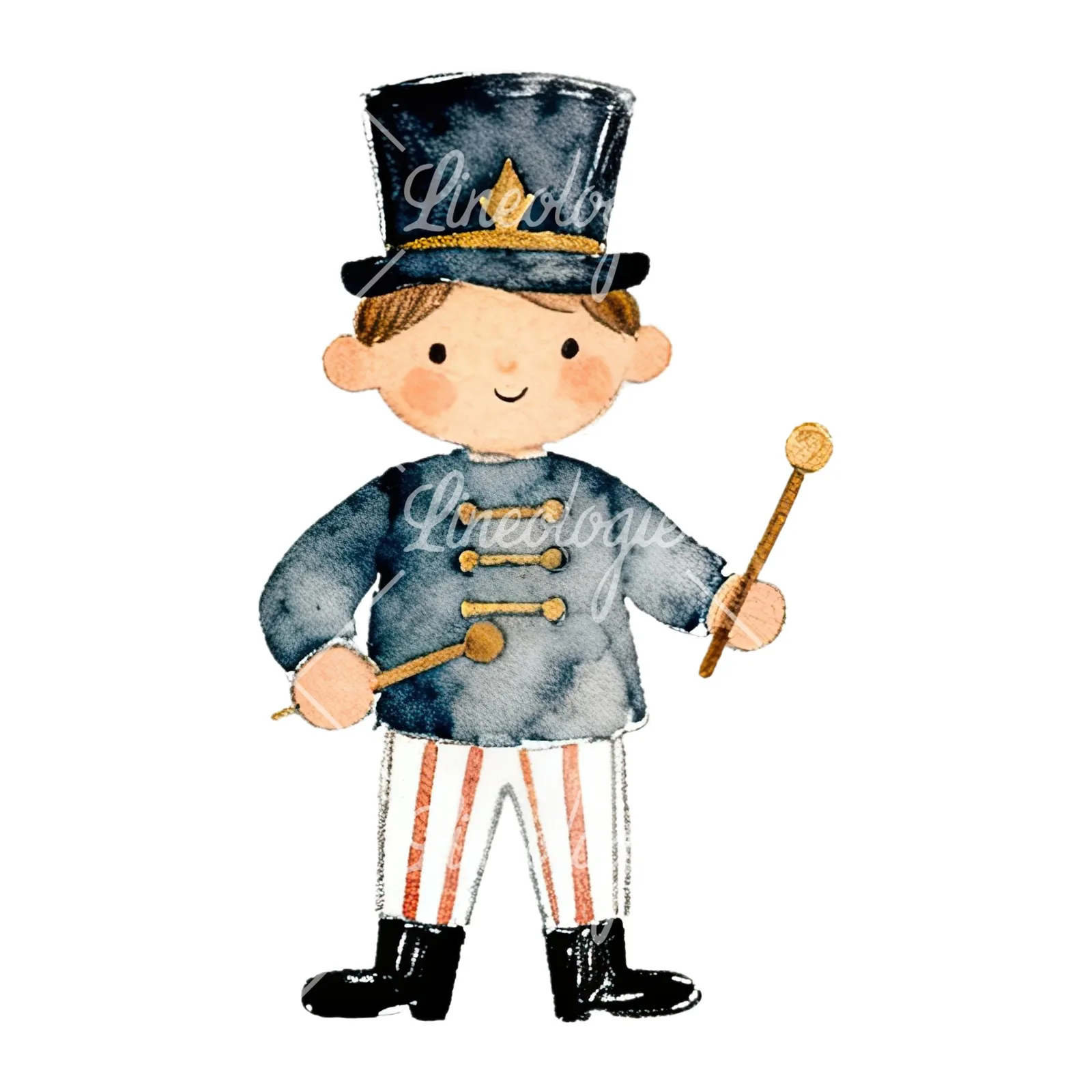 Watercolor colorful little drummer boy clipart 6 of 9 on a white background (JPG)