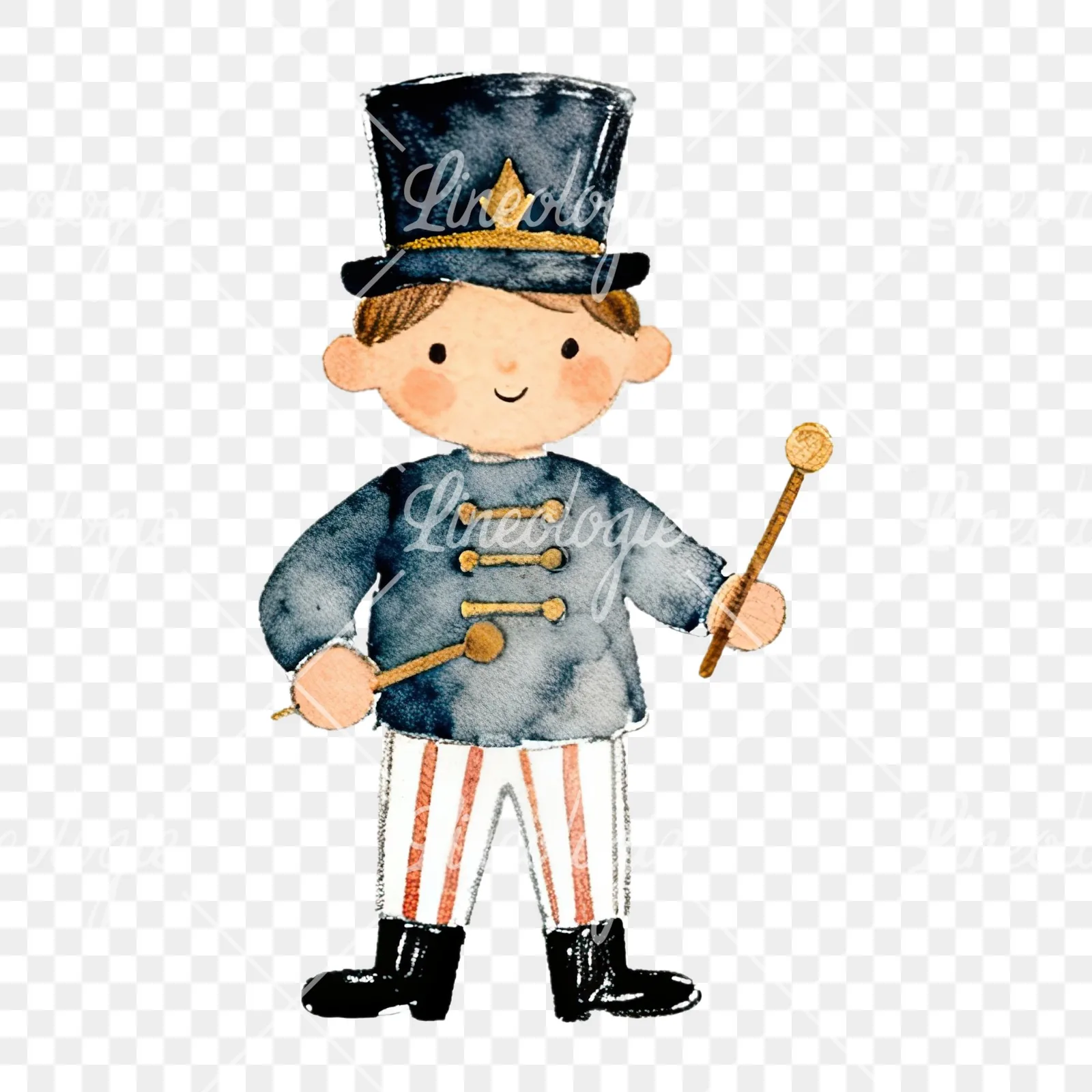 Watercolor colorful little drummer boy clipart 6 of 9 on a transparent background (PNG)