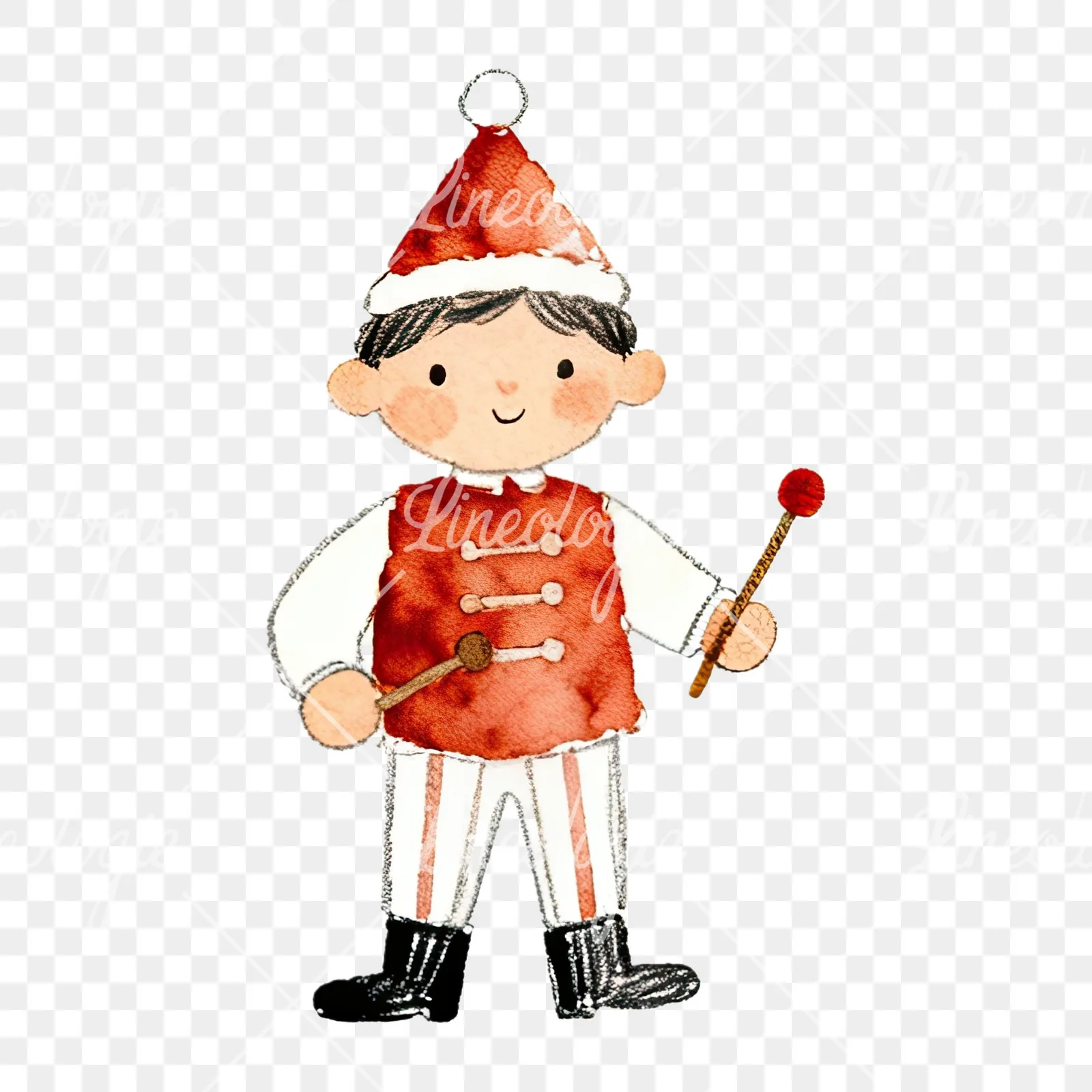Watercolor colorful little drummer boy clipart 9 of 9 on a transparent background (PNG)