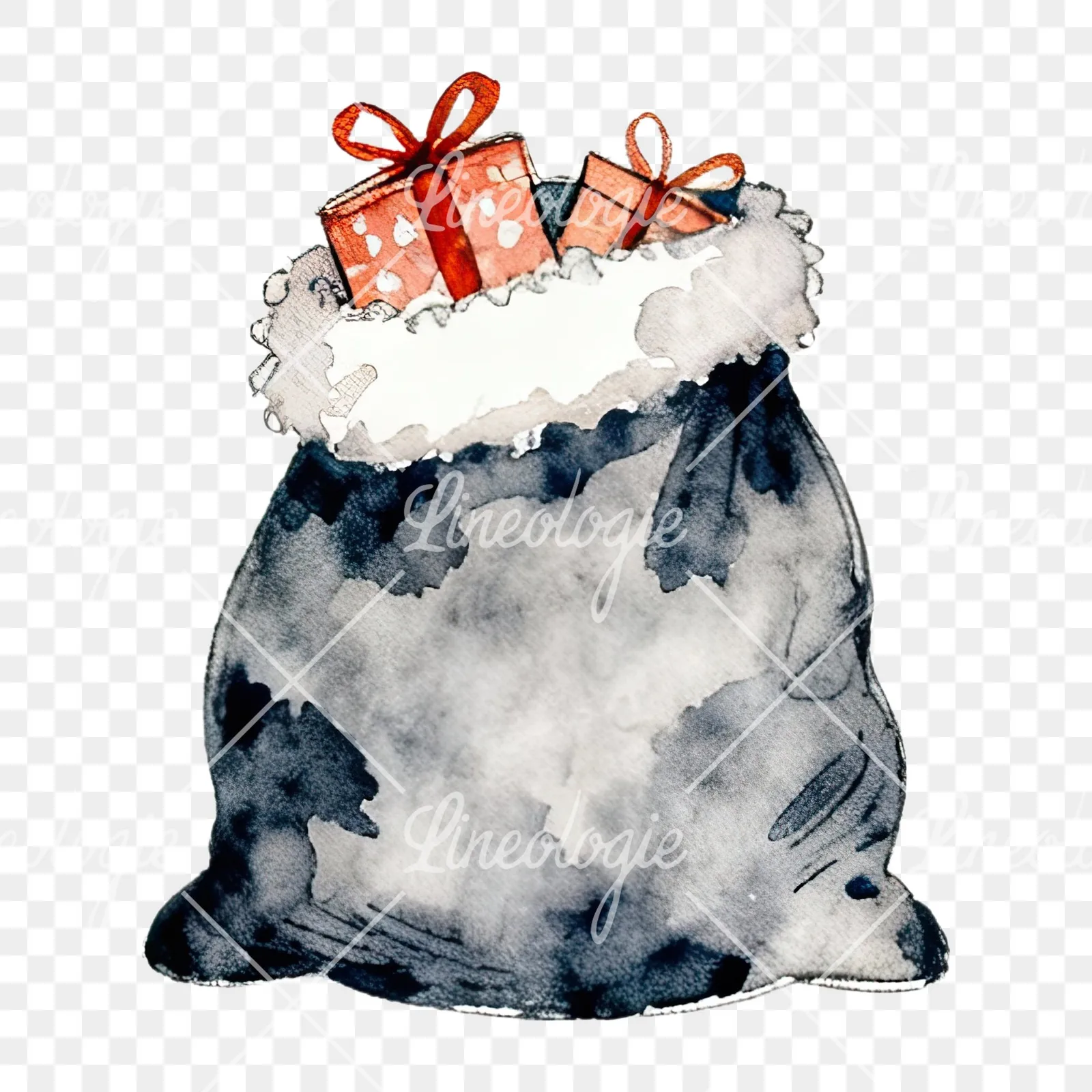 Watercolor santa sack clipart 5 of 9 on a transparent background (PNG)