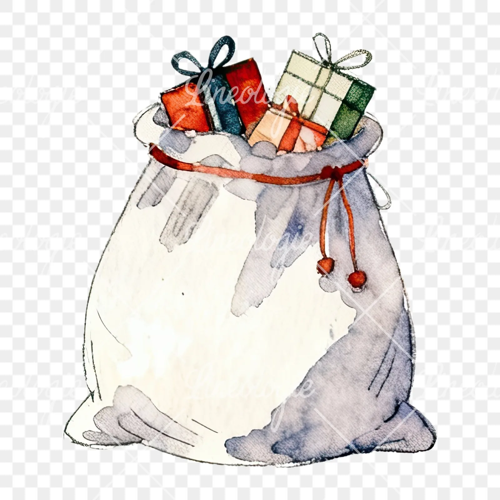 Watercolor santa sack clipart 9 of 9 on a transparent background (PNG)