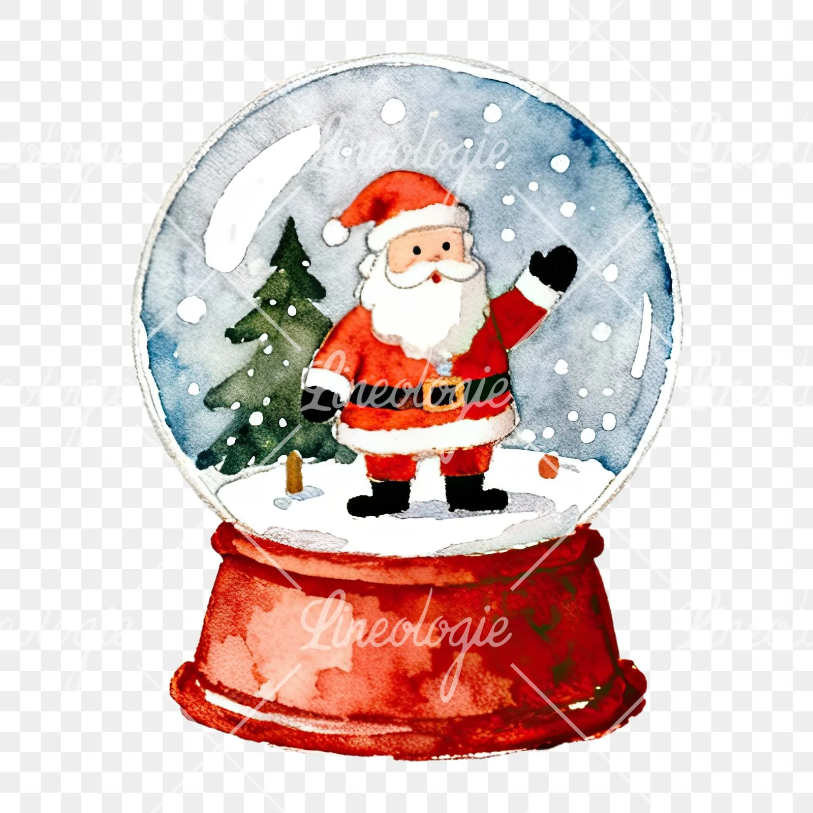 Watercolor santa snow globe clipart 1 of 9 on a transparent background (PNG)