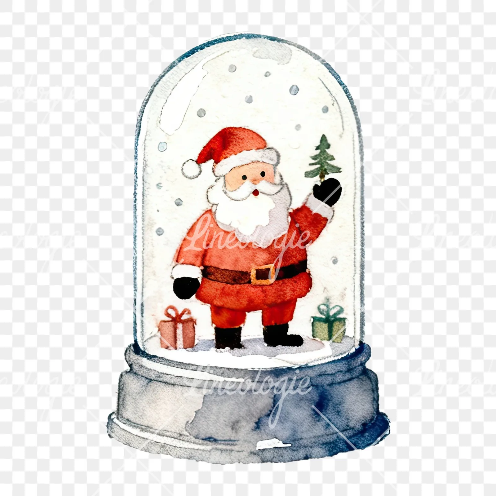 Watercolor santa snow globe clipart 2 of 9 on a transparent background (PNG)