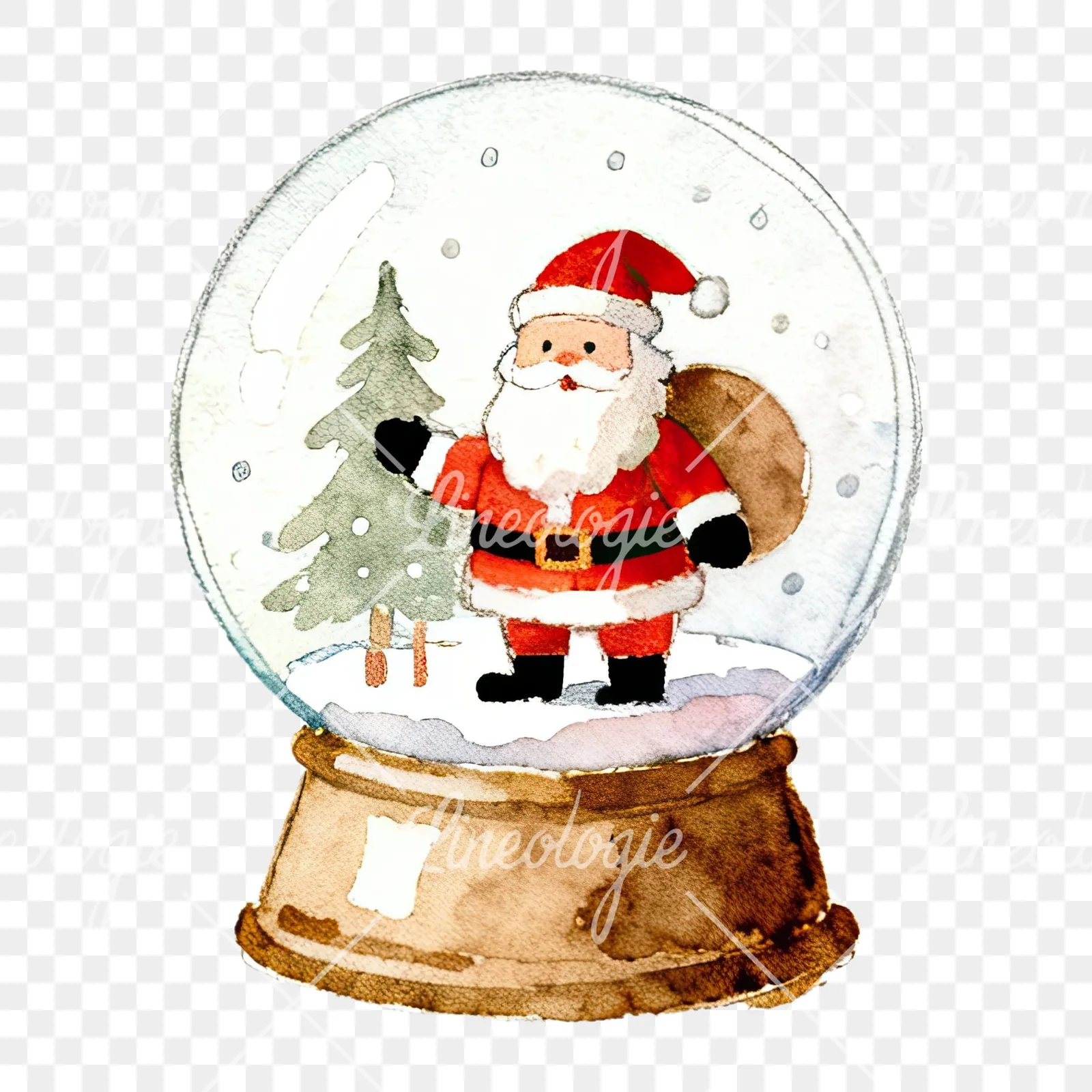 Watercolor santa snow globe clipart 3 of 9 on a transparent background (PNG)