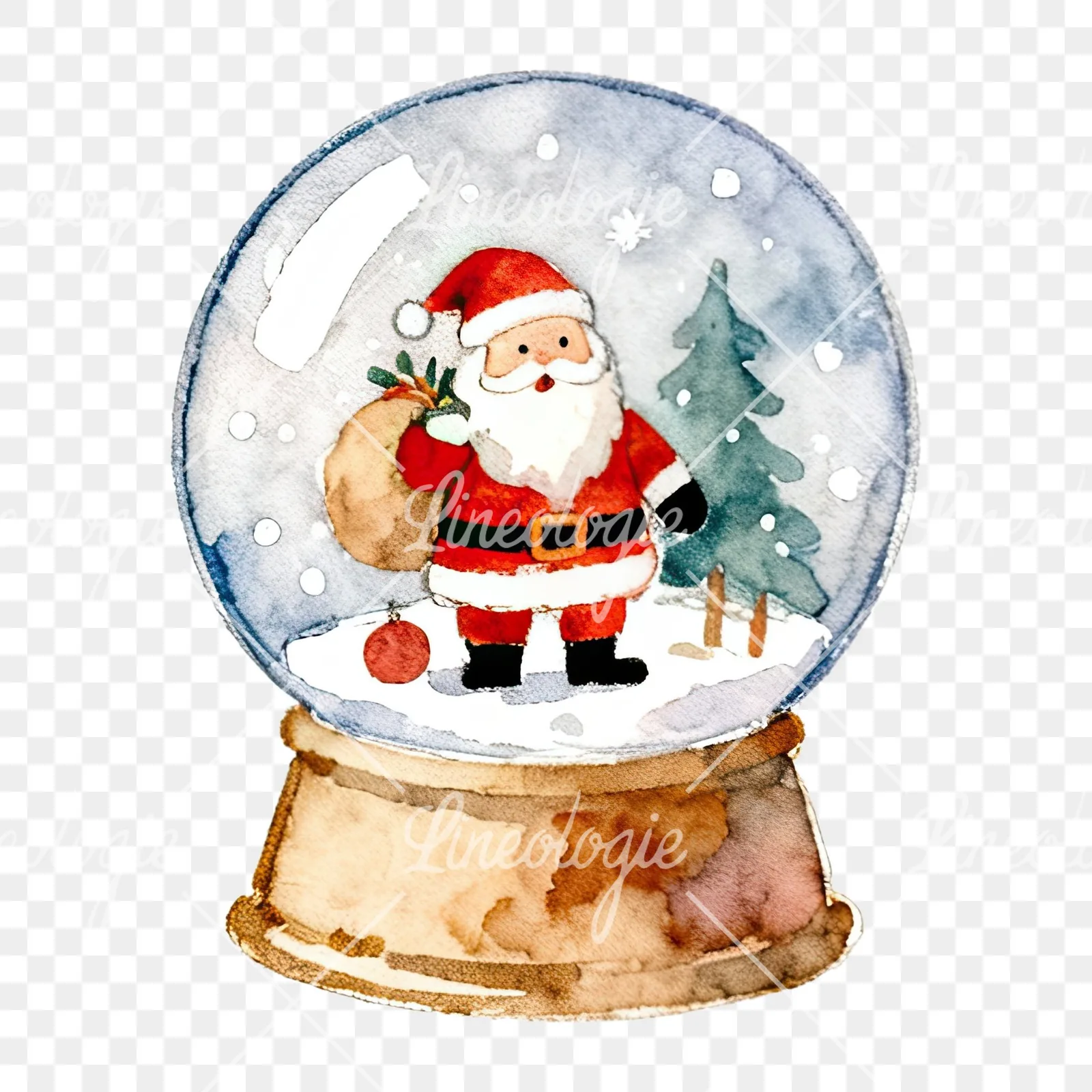 Watercolor santa snow globe clipart 4 of 9 on a transparent background (PNG)