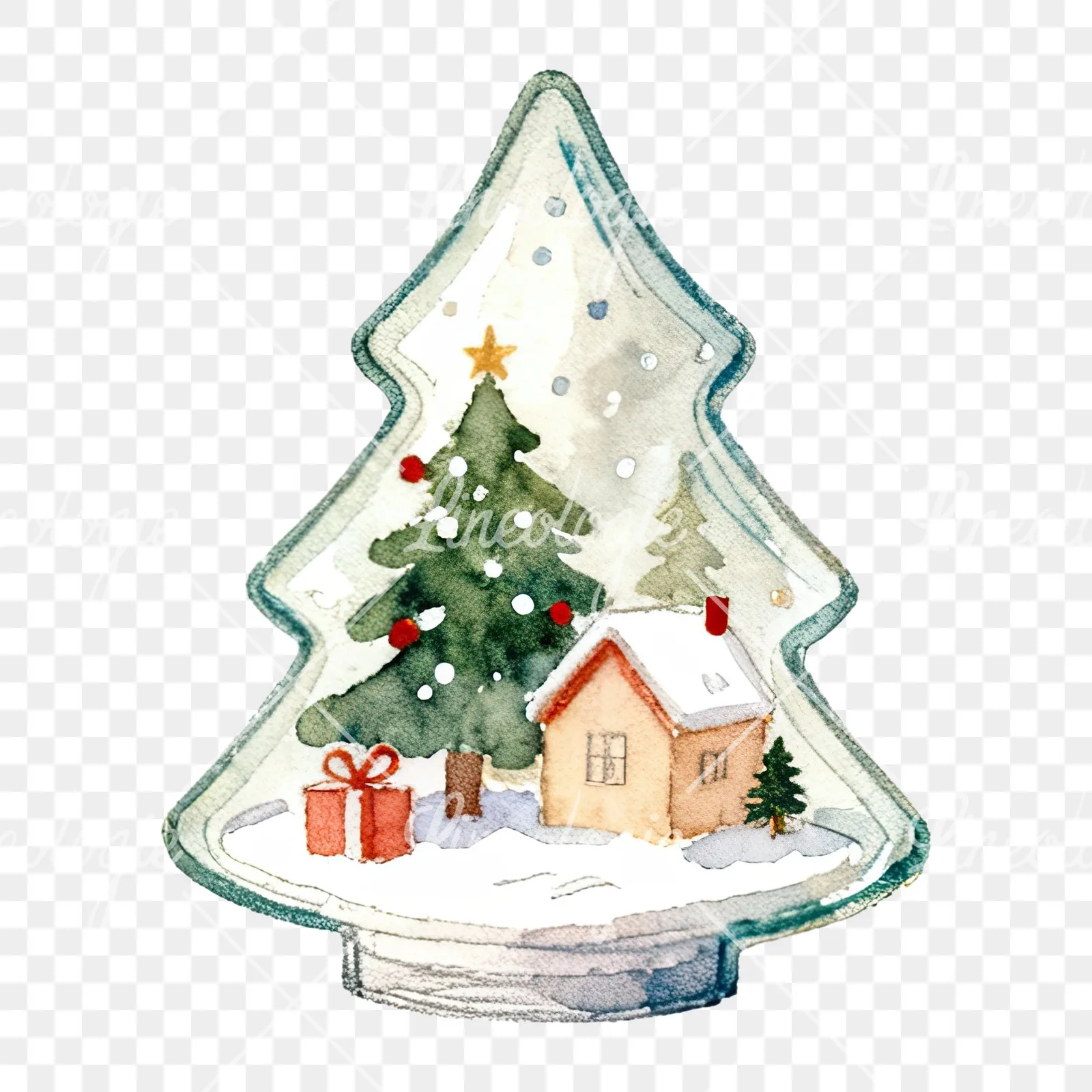 Watercolor santa snow globe clipart 5 of 9 on a transparent background (PNG)