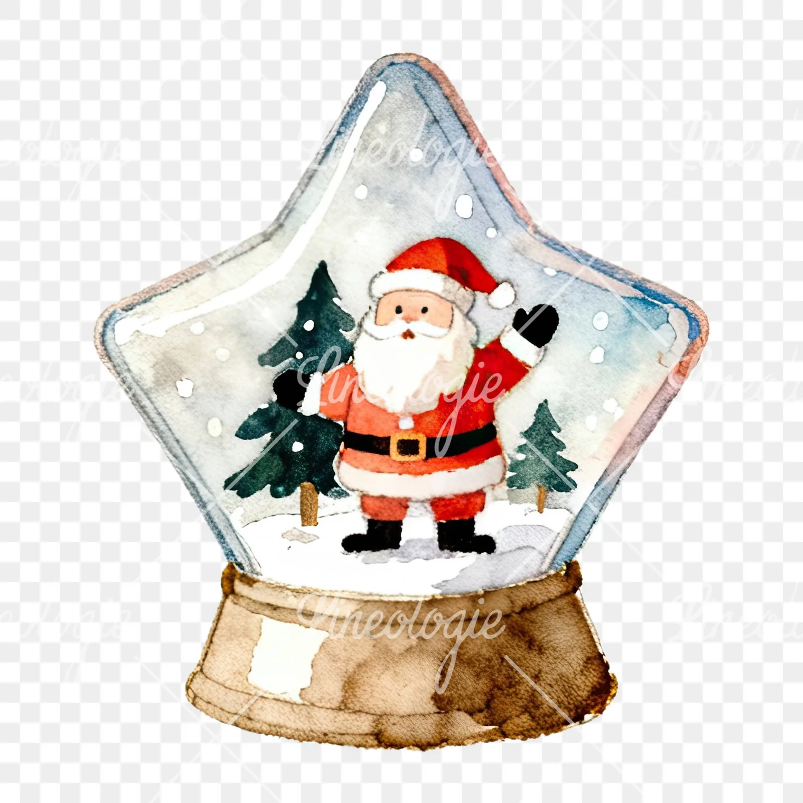 Watercolor santa snow globe clipart 6 of 9 on a transparent background (PNG)