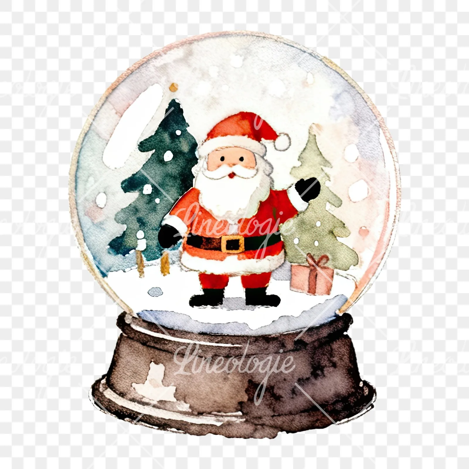 Watercolor santa snow globe clipart 7 of 9 on a transparent background (PNG)