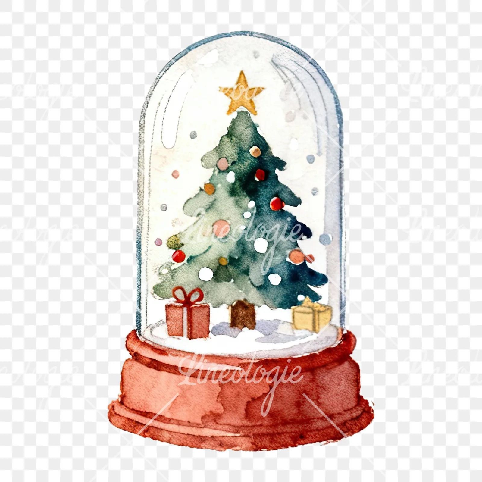 Watercolor santa snow globe clipart 8 of 9 on a transparent background (PNG)