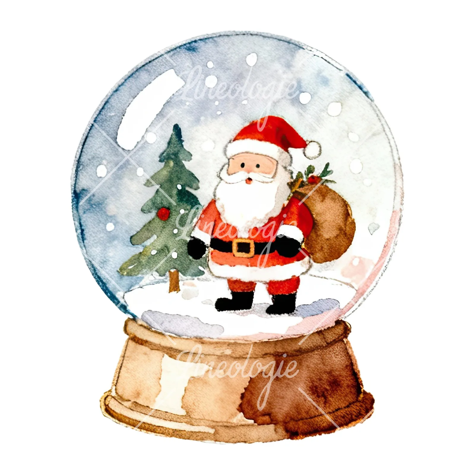 Watercolor santa snow globe clipart 9 of 9 on a white background (JPG)