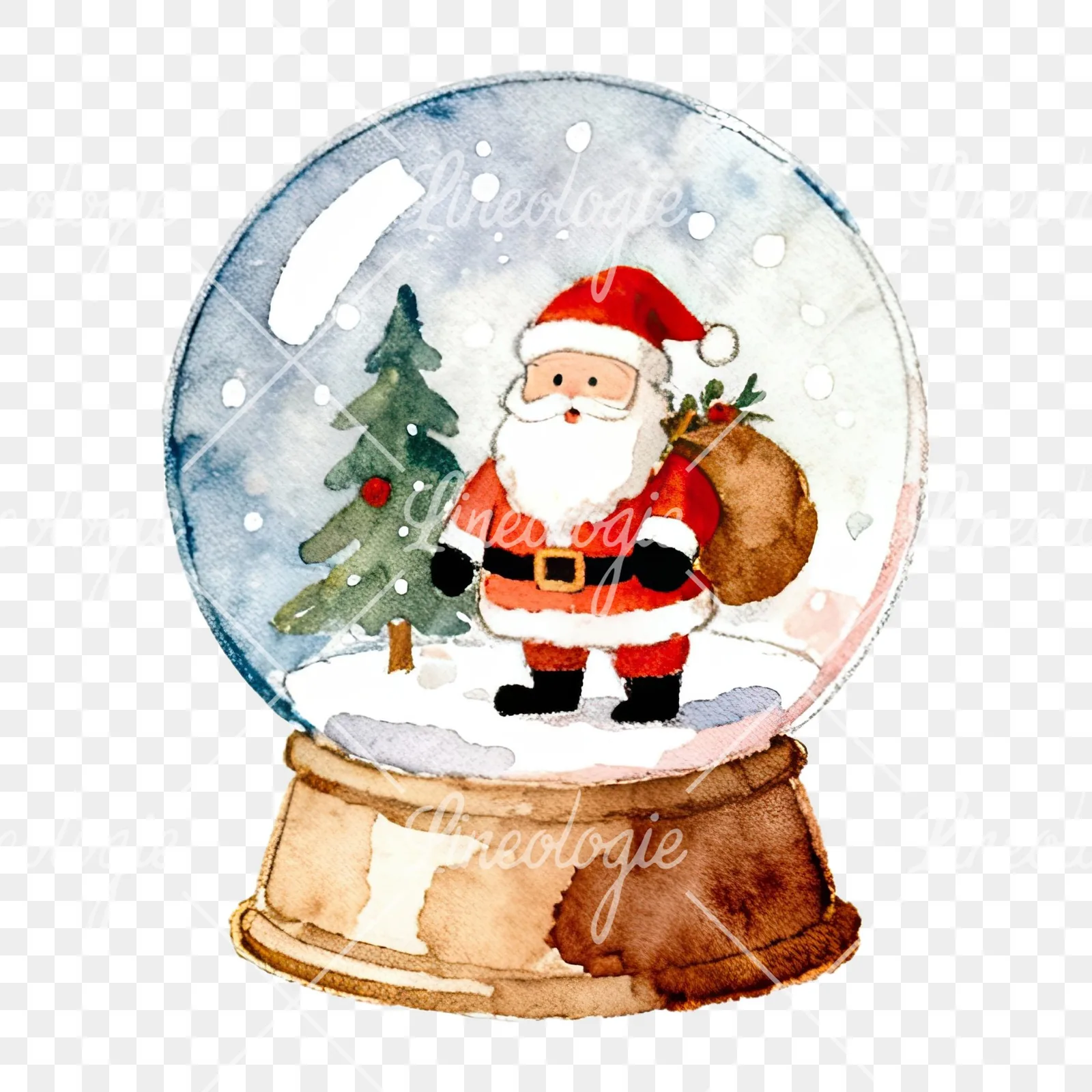 Watercolor santa snow globe clipart 9 of 9 on a transparent background (PNG)
