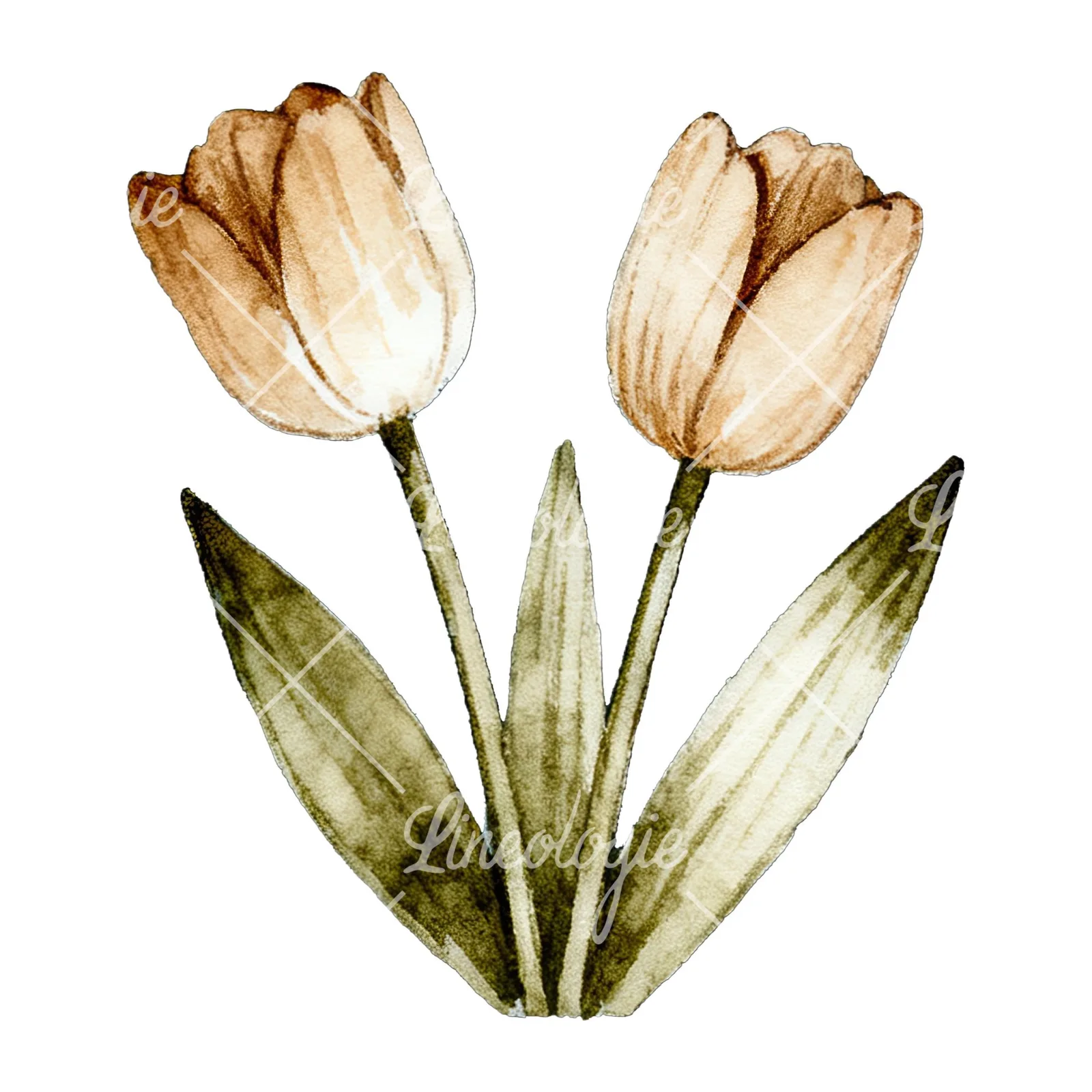 Watercolor neutral Easter eggs and bunny clipart 6 of 10 on a white background (JPG)