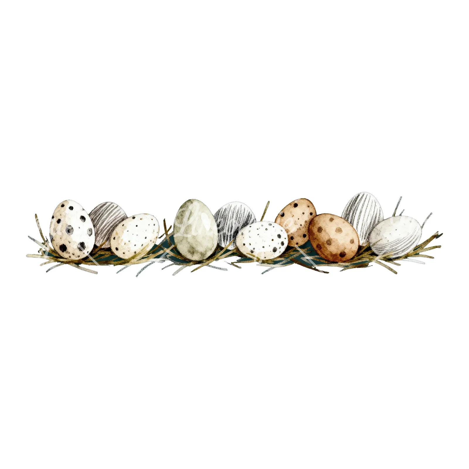 Watercolor neutral Easter eggs and bunny clipart 10 of 10 on a white background (JPG)