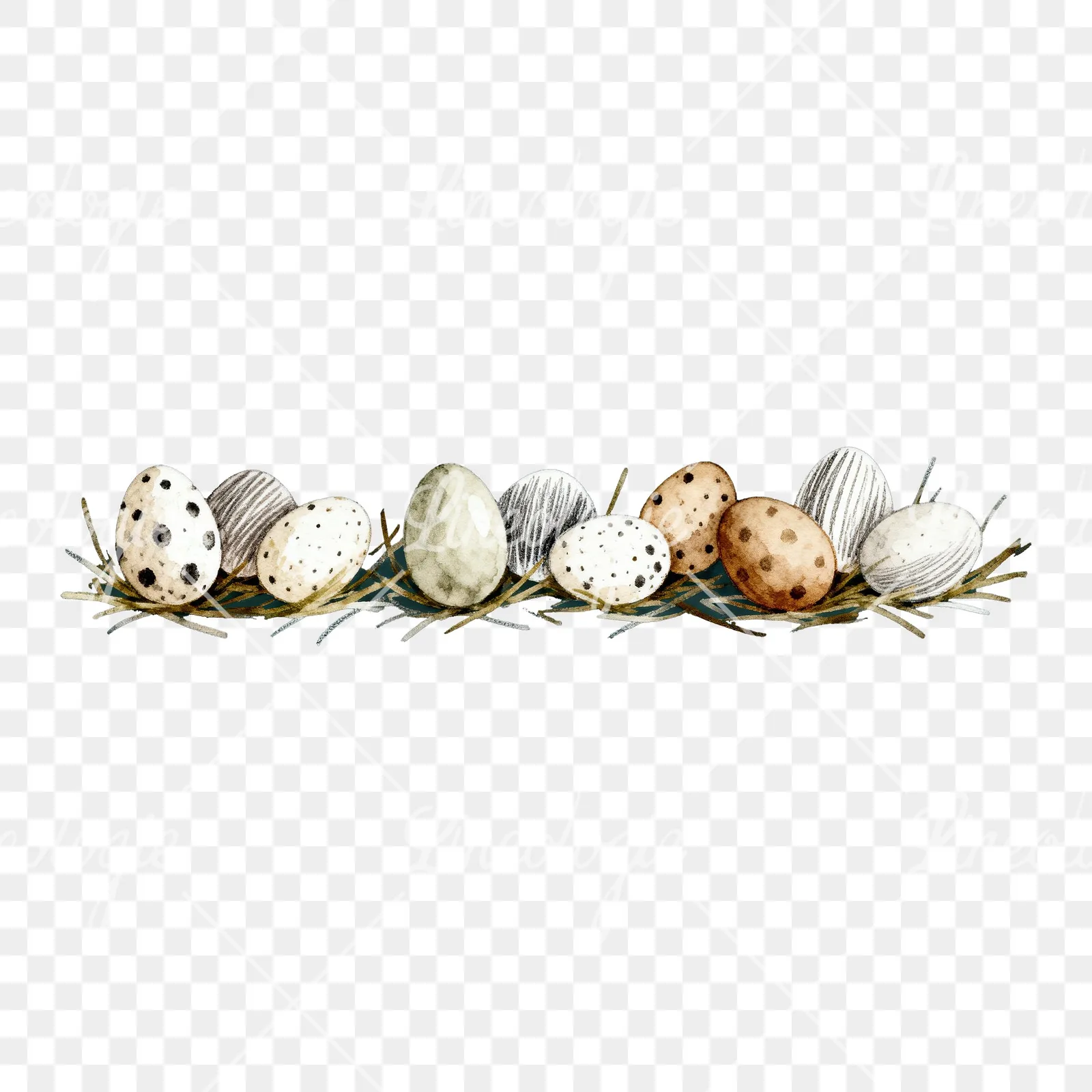 Watercolor neutral Easter eggs and bunny clipart 10 of 10 on a transparent background (PNG)