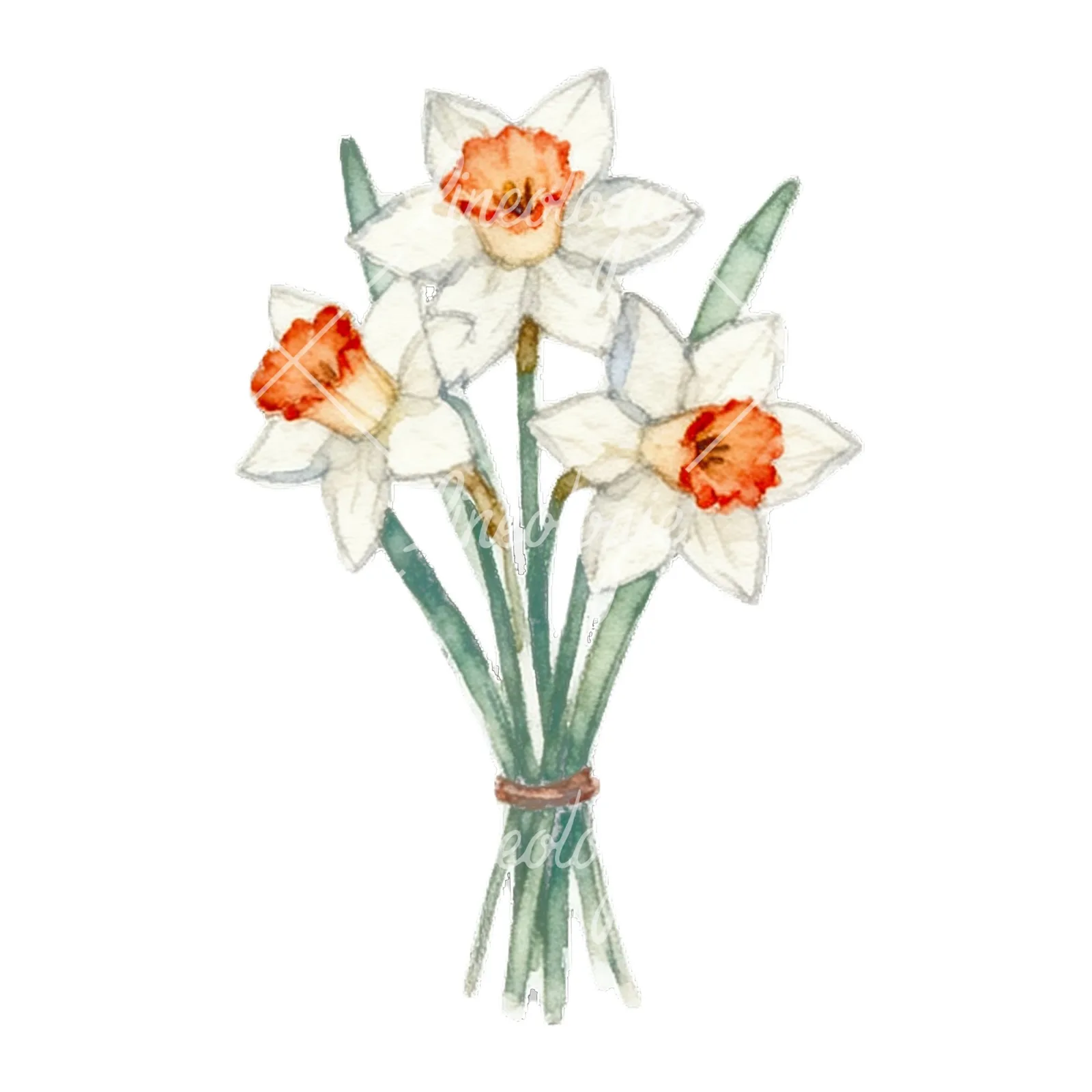 Watercolor spring flower bunch clipart 7 of 10 on a white background (JPG)