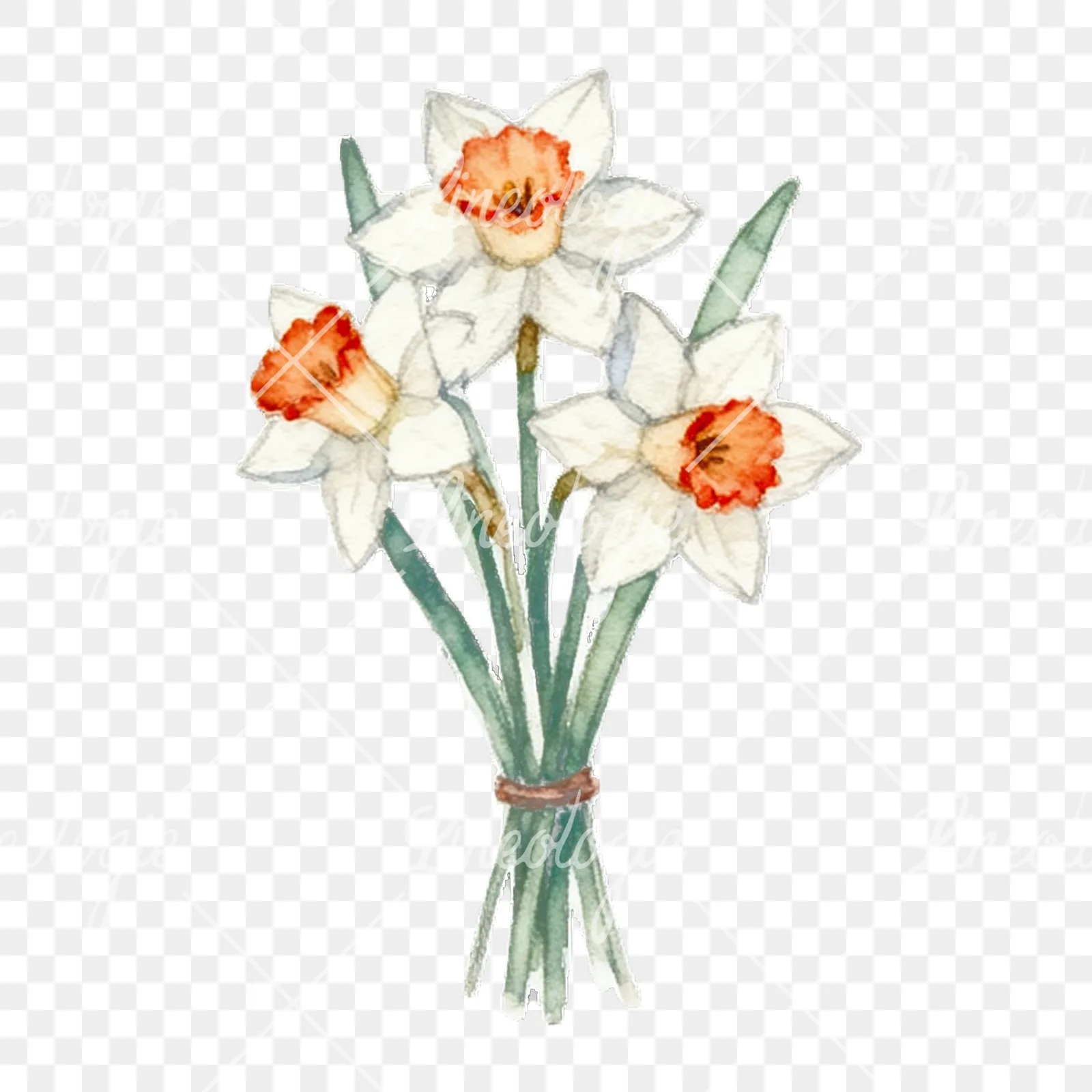 Watercolor spring flower bunch clipart 7 of 10 on a transparent background (PNG)